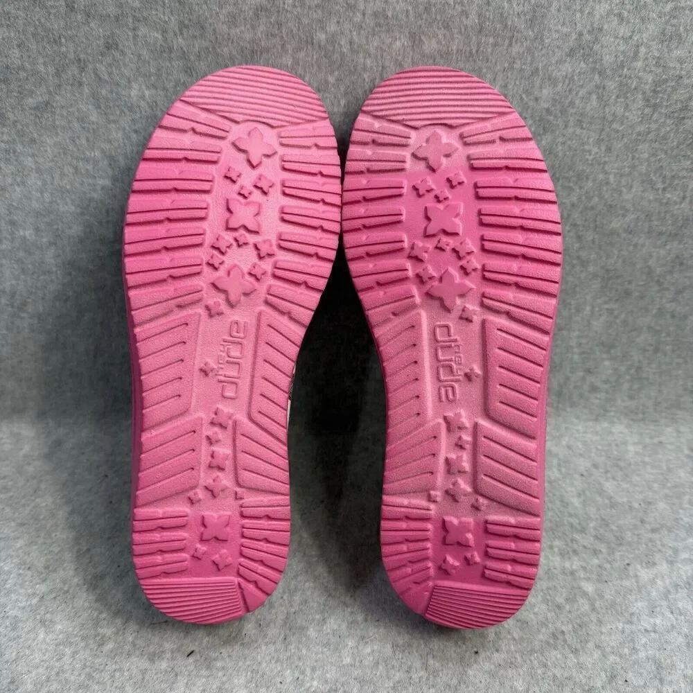 Hey Dude Shoes Youth 4 Wendy White Pink Slip On Heart Print Comfort Shoes New